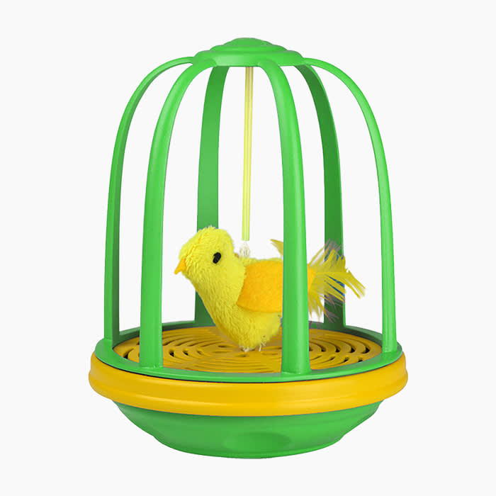 the robot bird in its cage