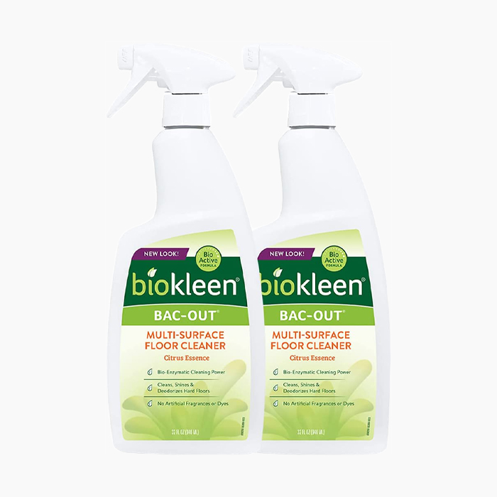 the spray cleaner with green label in white bottle