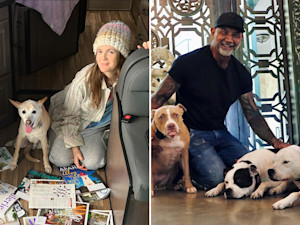Drew Barrymore Dave Bautista ASPCA adopt a shelter dog month.