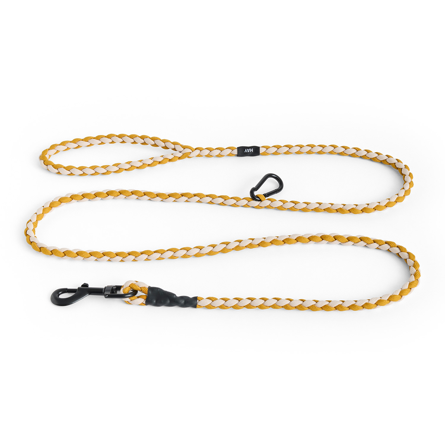 HAY braided dog lead in yellow (ochre) and white