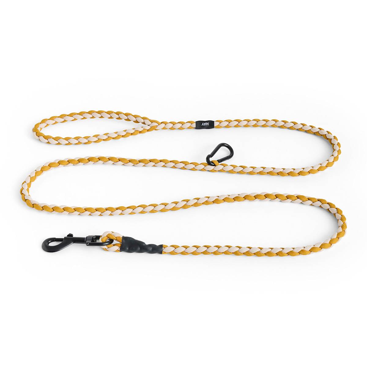 HAY braided dog lead in yellow (ochre) and white