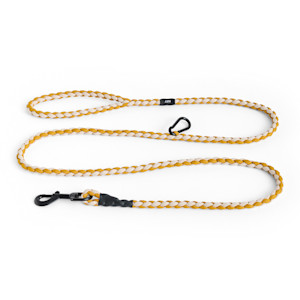 HAY braided dog lead in yellow (ochre) and white