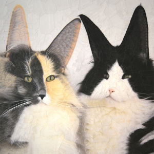 An artwork of two cats. 