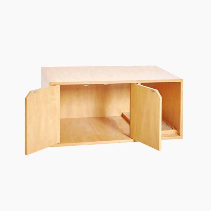 the cat litter enclosure in wood