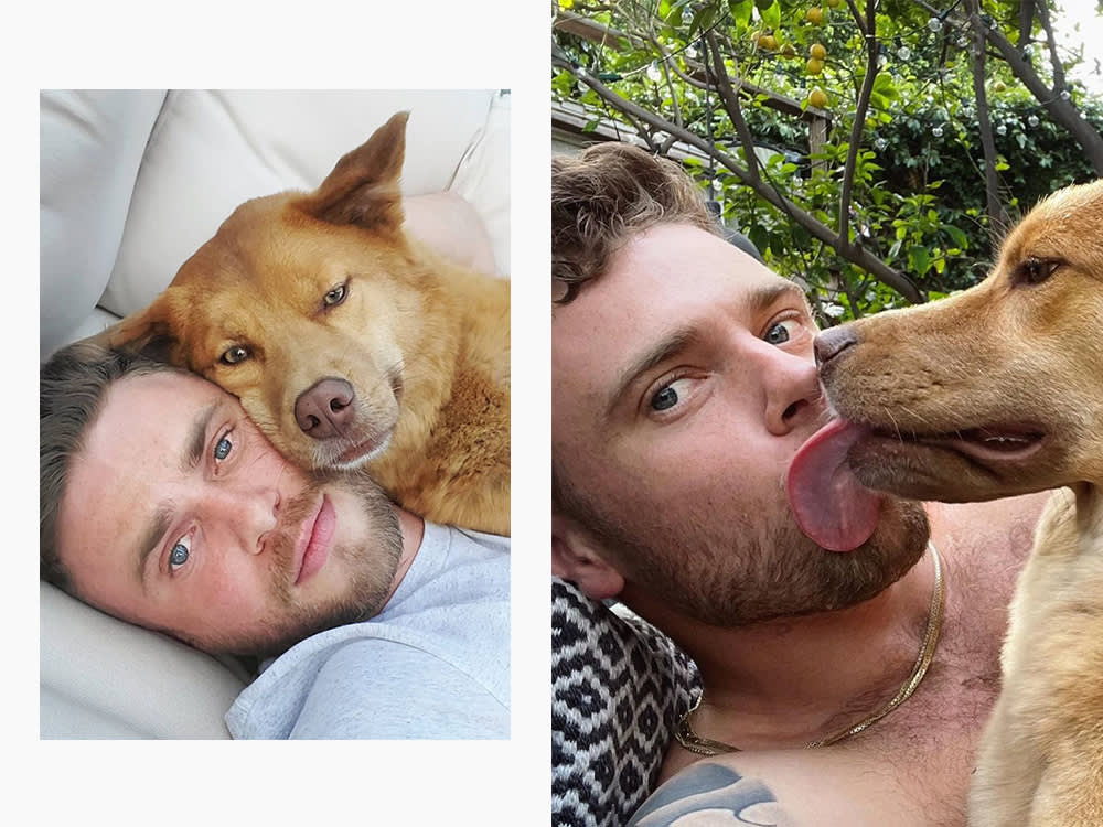 Kenworthy with his dog Birdie outside