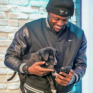 Philadelphia Eagles demonstrating their pet adoption efforts.