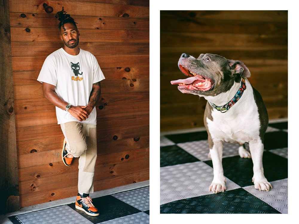 Left: Logan Ryan posing; Right: Leo poses with his tongue out 