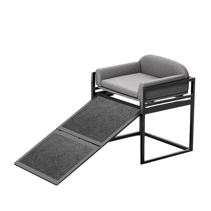 FunnyFuzzy Elevated Pet Sofa Bed with Stairs Ramp for Bedside Lounge or Dog Window Perch 