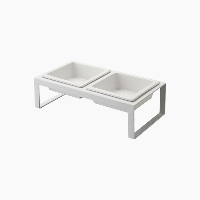 the white elevated cat feeder