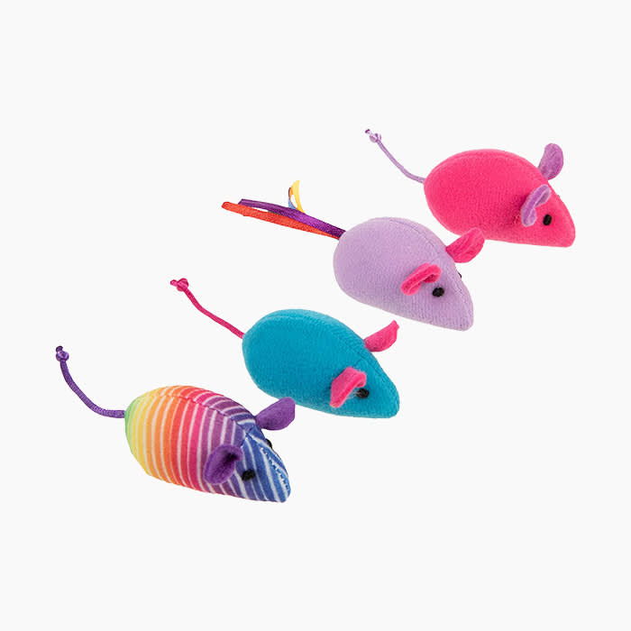 four colorful catnip toys