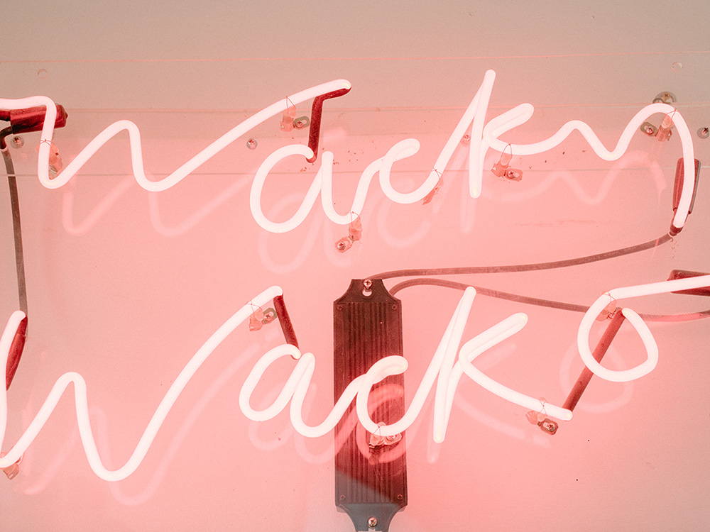 neon signs reading Wacky Wacko