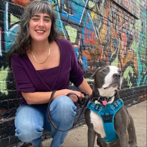Writer Kate Mooney with dog