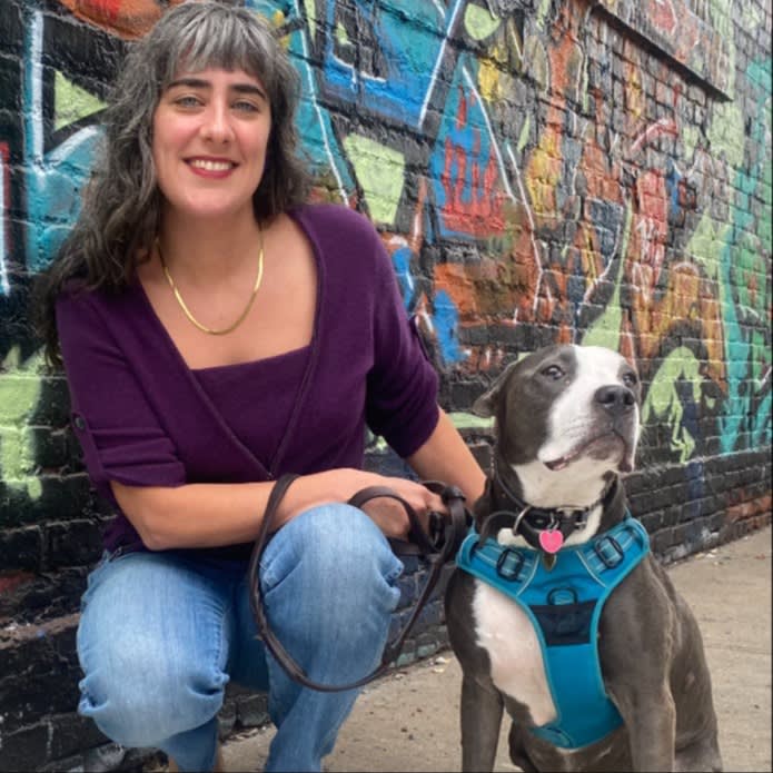 Writer Kate Mooney with dog
