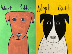 Grade 4 students learning about empathy by painting adoptable dogs.