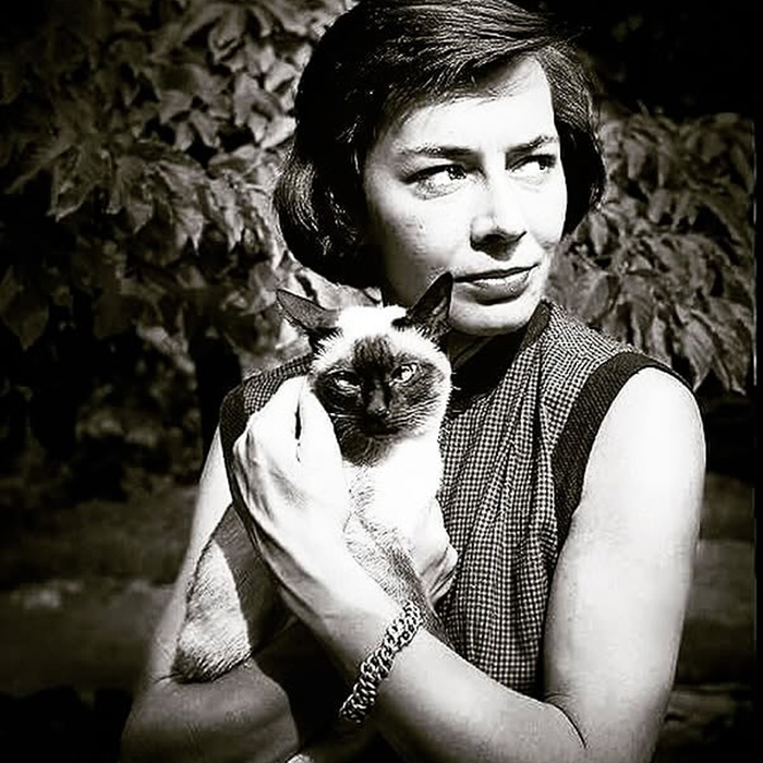 Patricia Highsmith with a cat