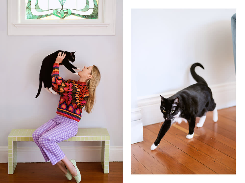 Lisa Buhler with her black and white cat