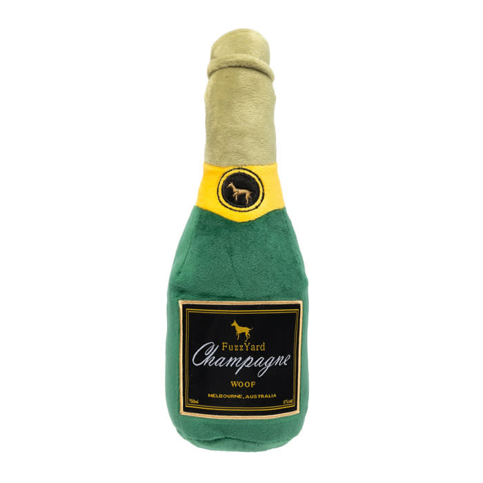 plushy champagne bottle dog toy