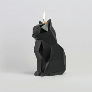geometric cat candle in black