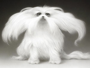 An illustration of a white fluffy dog. 