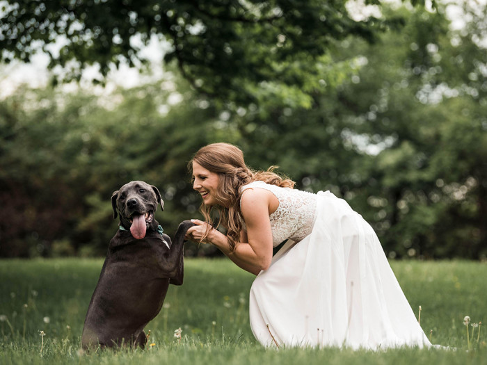 a bride and her dog