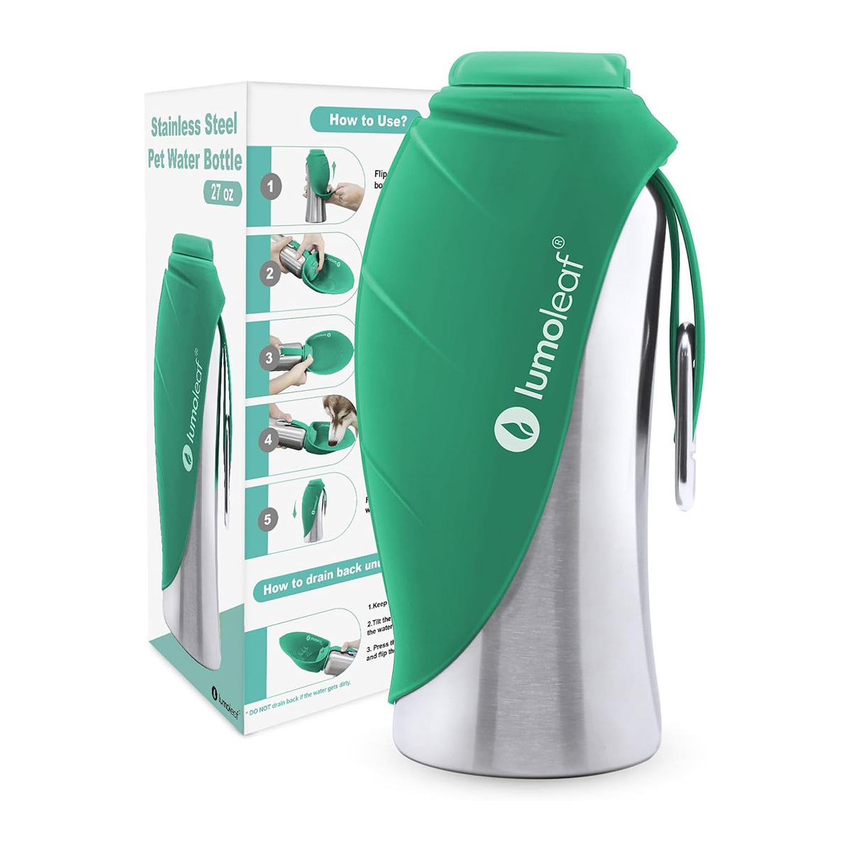 Lumo leaf dog water bottle