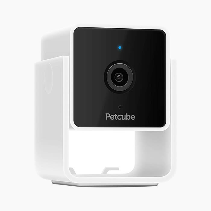 the pet cam in white and black