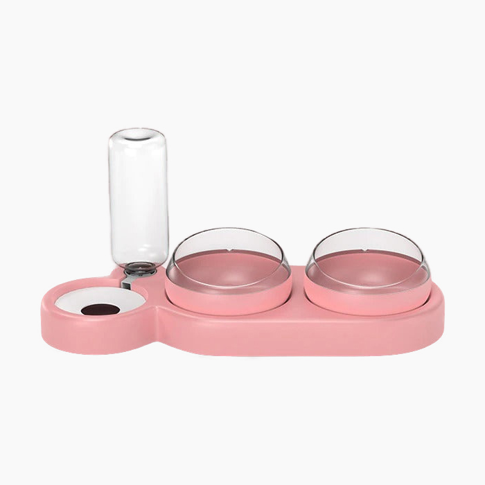 the cat bowl with water fountain in pink