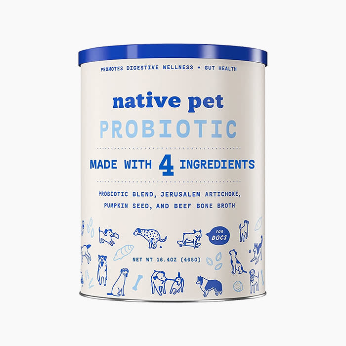 native pet probiotics in off white tub with blue lid