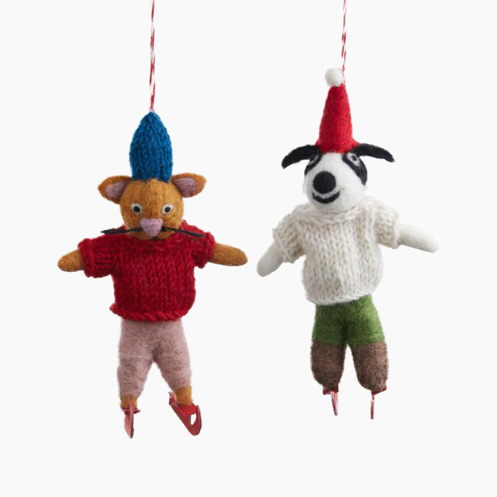 two felted pet ornaments