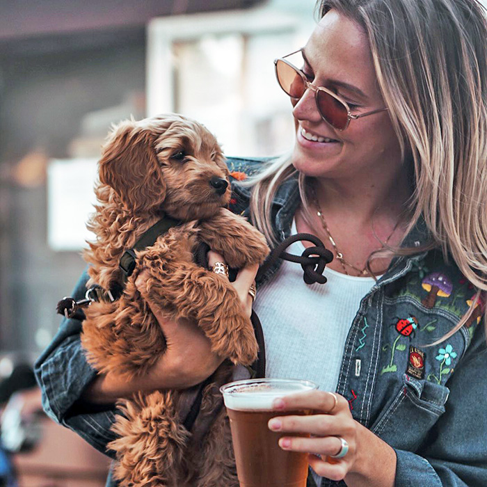 a dog and their human cuddle up at The Penmar