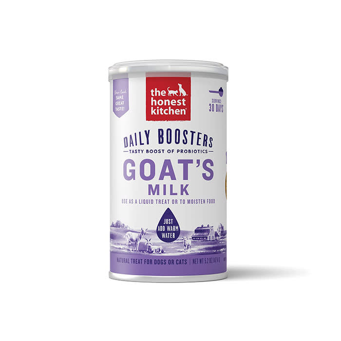 the bottle of goat milk in white and purple