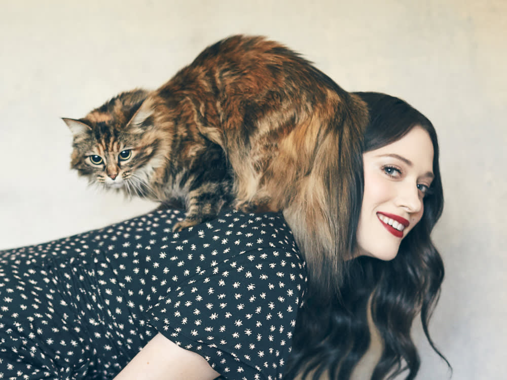Kat Dennings On Her Pet Doppelgänger, Millie, Cat TV the Cat Lady on “Dollface” · The Wildest
