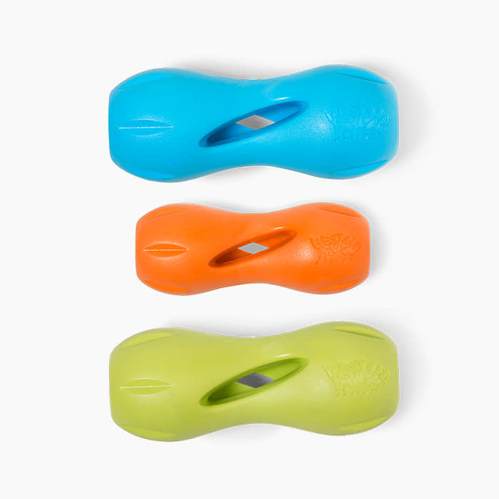 treat toys in blue orange and green