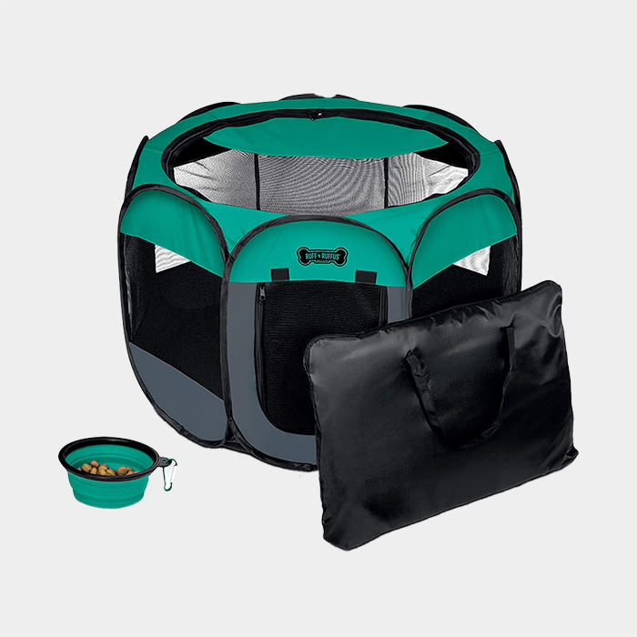 foldable pet pen in green and black