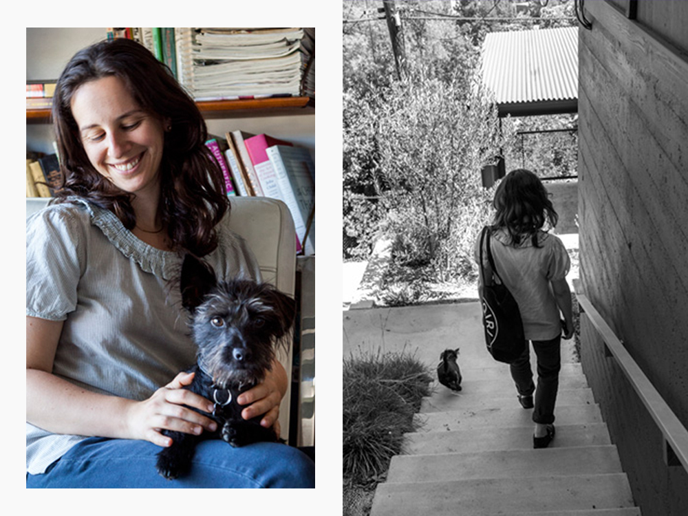 Jessica Koslow with her small black dog