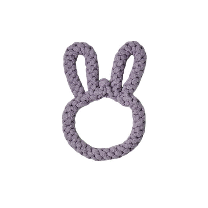Rabbit shaped dog rope toy in lilac 