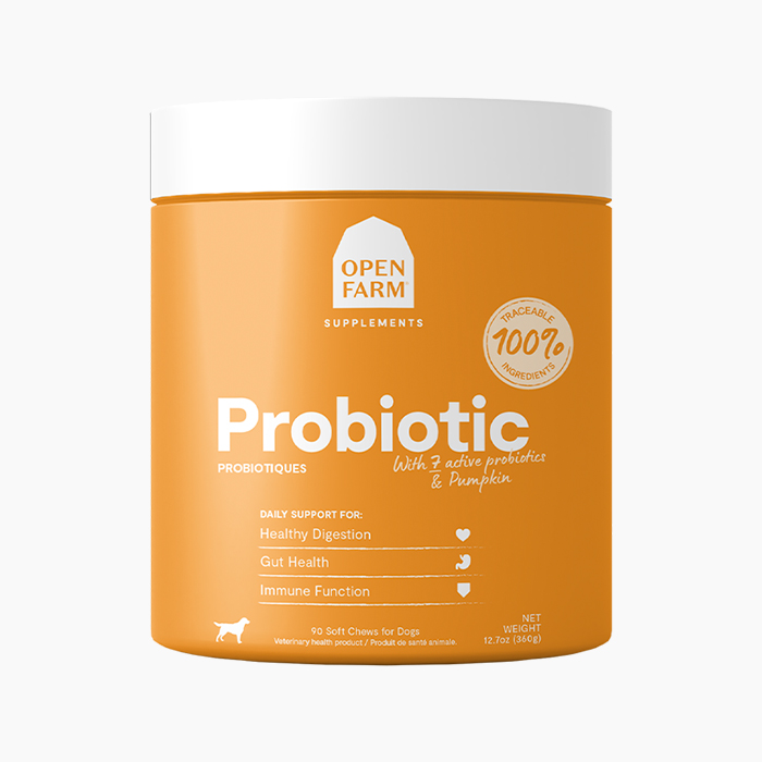 probiotics in orange tub with white lid