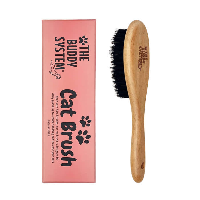 The Buddy System Cat Brush with Boar Bristle and Wooden Handle