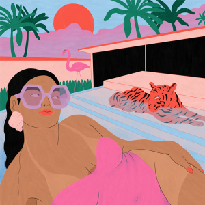 sofie birkin illustration woman by pool with tiger