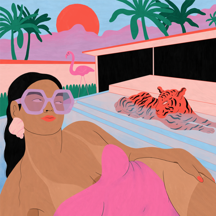 sofie birkin illustration woman by pool with tiger