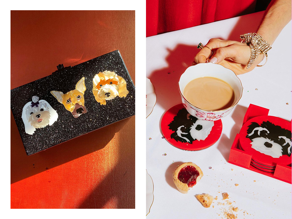 pet portrait coasters and clutch