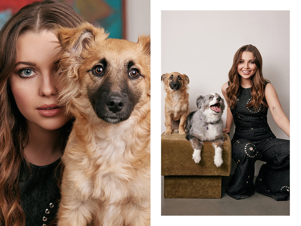 Samantha Hanratty with two dogs