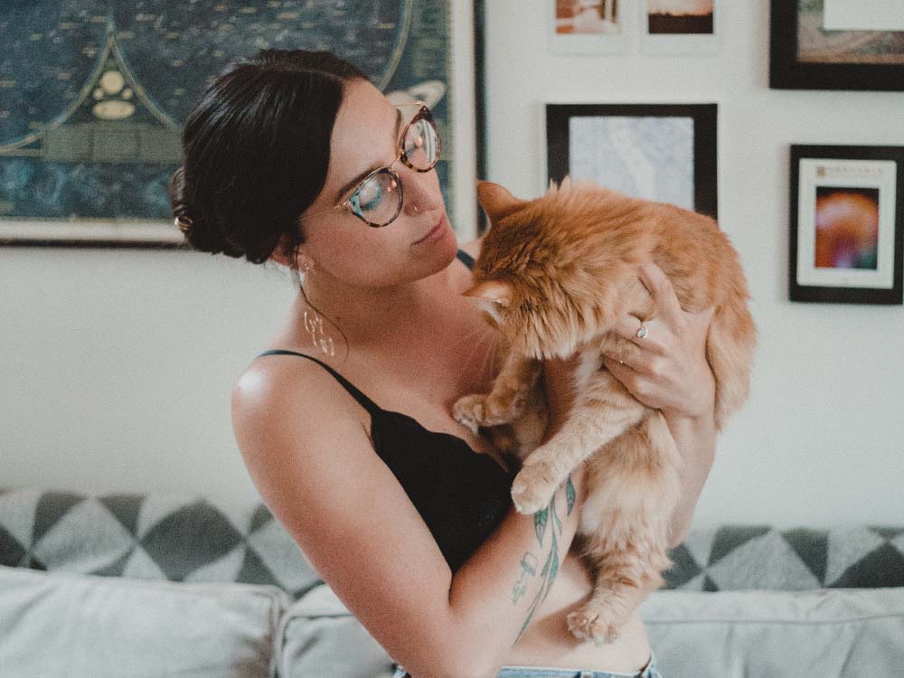 Bridget Badore holding her cat