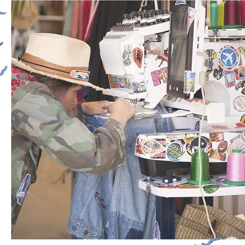 Celine Bonz at work sewing 