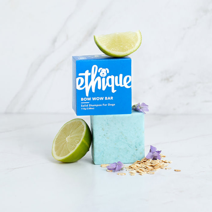 the ethique soap bar in blue with limes on top