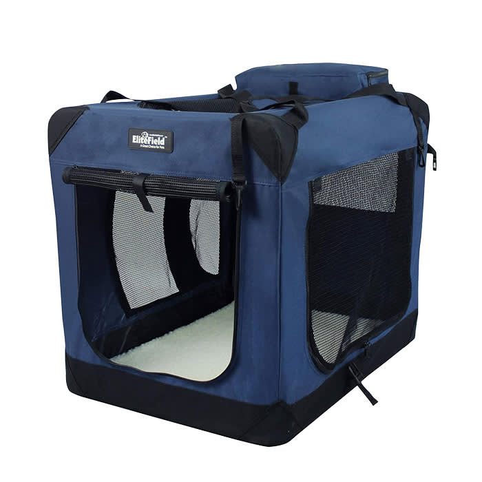 EliteField 3-Door Folding Soft Dog Crate with Carrying Bag and Fleece Bed