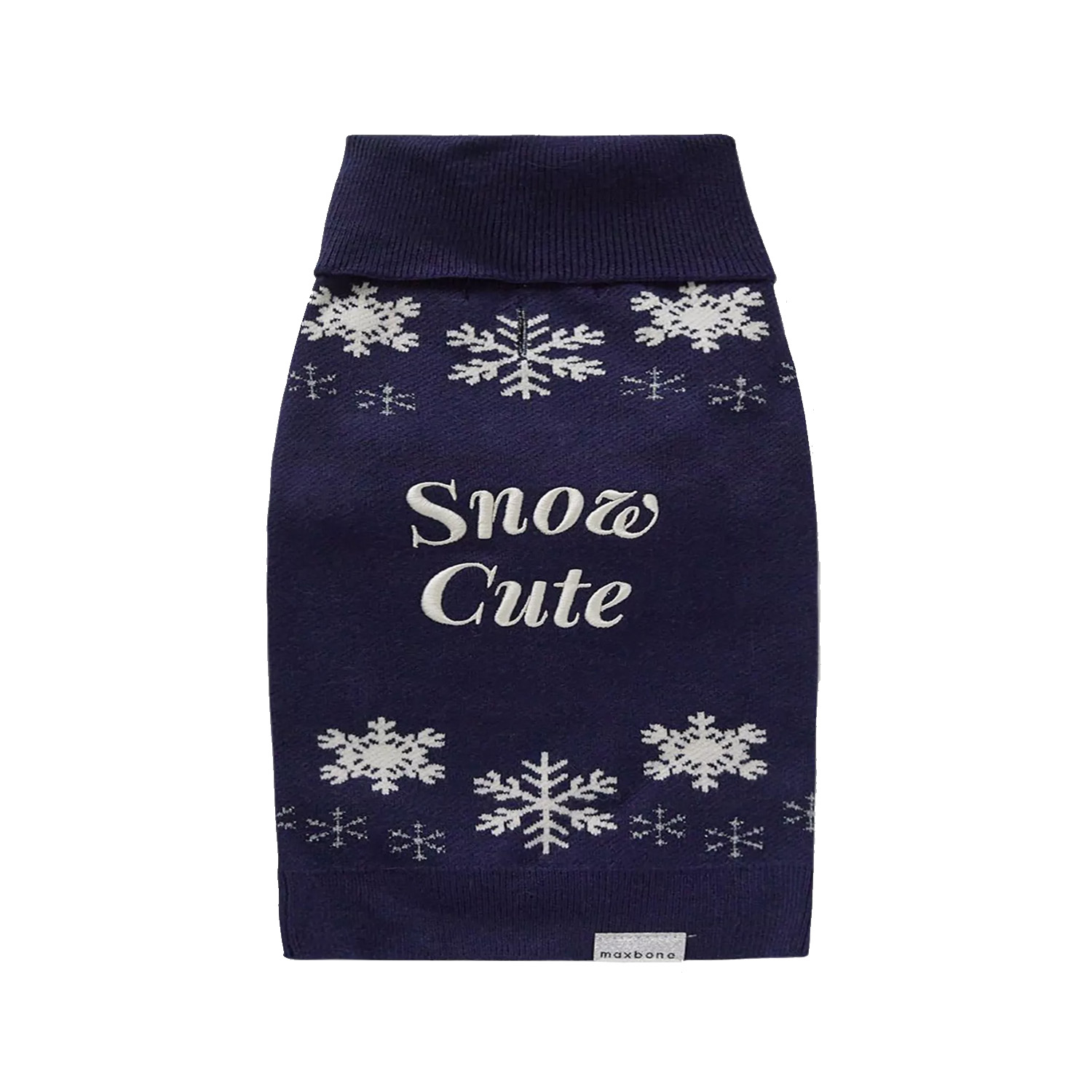 maxbone dog christmas jumper with 'snow cute' writing