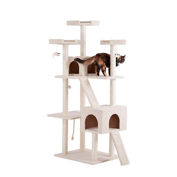 Frisco 72-in Large Base Faux Fur Cat Tree & Condo