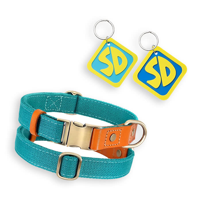 Scooby Doo-themed dog collar and dog tags