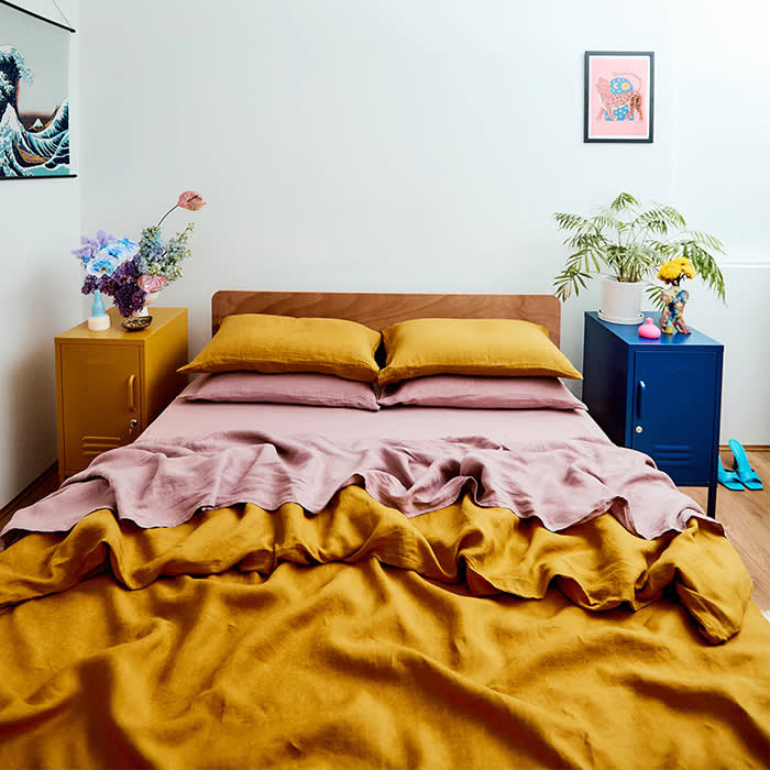 turmeric and pink colored bedding